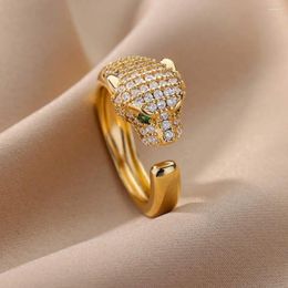 Cluster Rings Zircon Unique Leopard Design Opening Ring For Women Men Copper Animal Fashion Hyperbole Beast Adjustable Party Jewellery Gift