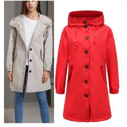 Women's Trench Coats Autumn Winter Women Hooded Lady Raincoat Lengthening Waterproof Jacket Outdoor Windbreaker