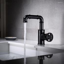 Bathroom Sink Faucets Industrial Style Brass Black Faucet Cold Basin Mixer Tap Round Handle Single Hole Top Quality