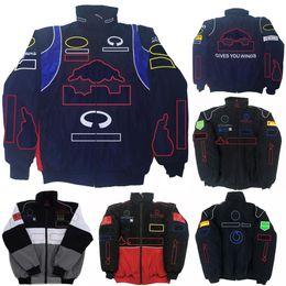 F1 Racing Jacket Formula 1 Team Cotton Jacket European American Style College Bomber Jacket Winter Full Embroidery Vintage Motorcycle Jacket