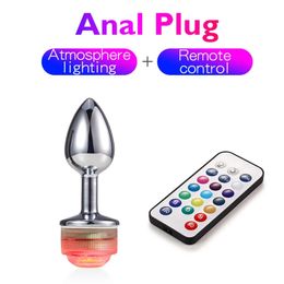 Anal Toys Anal Butt Plug for Women Led with Light Up Remote Control 13 Colours No Vibration Adult Game Prostate Massager Men Anus Sex Toys 231030