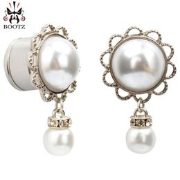 KUBOOZ Stainless Steel Pearl Pendant Ear Plugs Tunnels Body Piercing Jewelry Earring Gauges Stretchers Expanders Whole 6-16mm 2755