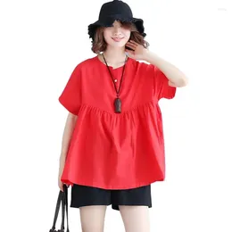 Women's Blouses Women Loose Solid Shirt Thin Cotton And Linen Button Ruffles Short Batwing Sleeves Tops