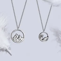 Pendants Stamp 925 Silver Color Couple Necklace Fashion Mountains And Seas Pendant Necklaces For Women Men Anniversary Party Jewelry