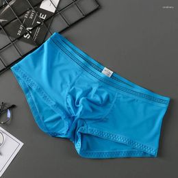 Underpants 8 Color Sexy Ice Silk Men Underwear Seamless Transparent Boxer Shorts Ultra-thin Breathable Comfortable Panties