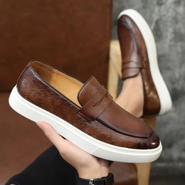 Dress Shoes Mens Casual Embossed Leather Men Fashion British Style Penny Loafers Slipon Thick Sole Outdoor Flats 231030