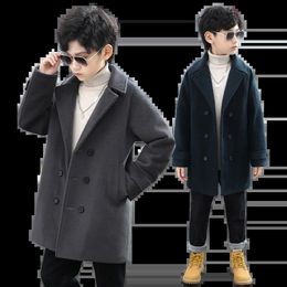Coat Boys Wool Autumn Winter Children's Jacket Fashion Turn Collar Plaid Keep Warm Outerwear Teenage Clothes 2023 514Year 231027