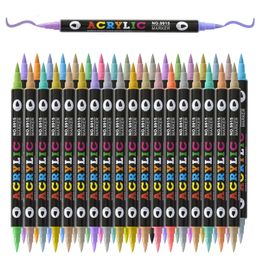 Markers 84 Colour Double Headed Acrylic Marker Dual Colour Waterproof Pen Soft Nib Student Art For Glass Stone Metal Wood Plasctic Paper 231030