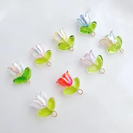 Charms 10pcs Cute Pearl Bell Orchid With Green Leaf Flower Pendant For DIY Jewellery Making Handmade Earring Necklace Bracelet Accessorie