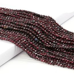 2 3mm Natural Faceted Red Garnet Stone Fine Gemstones Loose Beads DIY Accessories for Jewellery Necklace Bracelet Making 38cm Fashion JewelryBeads garnet stone