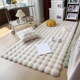 Carpet INS Cream Plush Bedside Rugs for Bedroom Living Room Kids Girls Playmat Simple Fluffy Long Floor Mat Rug Decoration 231030