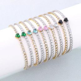 Charm Bracelets Elegant Muticolor Heart Crystal Rhinestone Bracelet For Women Gold Silver Color Stainless Steel Bangle Mujer Wedding Party