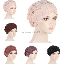 Mesh Lace Beanies Women Flower Baggy Slouchy Bonnet Hat Hijab Skullies Turban Fashion Hair Loss Head Scarf Wrap Cover Chemo Cap