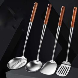 Cooking Utensils 304Lange Steel Rvs Wok Spatel Equpment Kitchen Keuken Sleuven Rijst Kookgerei Gebruiksvoorwerp Set Turner 231027