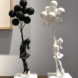 Decorative Objects Figurines Banksy Balloon Girl Statue Bomb Girl Healing Sculpture Flying Balloon Girl England Art House Decoration Christmas Gift 231030