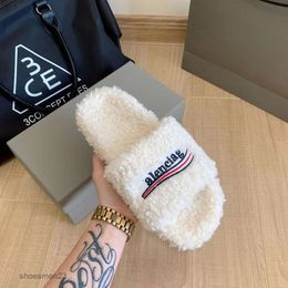 Paris Balencaiiga Embroidery Cotton Sandal Wool Women Wear Furry New Autumn Winter Sandals Letter b Lamb Slipper Shearling J3VK