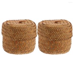 Vases 2 Pcs Mini Storage Baskets Flower Box Hand Woven Gift Seagrass Sundry Organiser Sundries Container