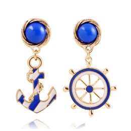 Dangle Chandelier Navy Style Fashion Anchor Earrings Epoxy Enamel Rudder Earring For Women Ladies Gold Plated Jewellery Gifts Drop De Dhvyt