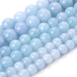 Blue Aquamarines Stone Beads Round Natural Loose Spacer Beads for Jewelry Making DIY Bracelet Earring Accessroies 4/6/8/10/12mm Fashion JewelryBeads