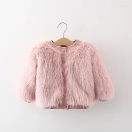 Jackets 2023 Winter Faux Fur Coat For Girls Korean Round Neck Plush Thickened Solid Baby Clothes