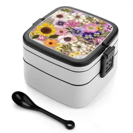 Dinnerware Spring Garden Party Floral Double Layer Bento Box Portable Container Pp Material Cottage Core Cottagecore Romantic