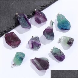 Charms Irregar Gemstone Stone Fluorite Quartz Pendants For Necklace Jewellery Making Drop Delivery Findings Components Dhgarden Dhsn5