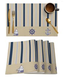 Table Mats Striped Ship Rudder Anchor Mat Holiday Kitchen Dining Decor Placemat Wedding Party Napkin