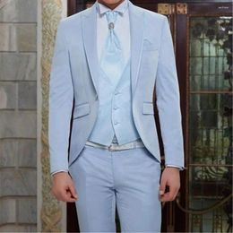 Men's Suits Classic Blue Men Suit For Beach Wedding Party Elegant Tuxedos Custom 3 Pieces Terno Masculino (Jacket Pants Vest Tie)