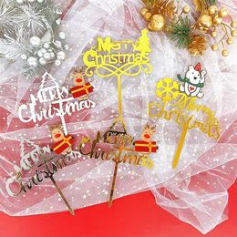 Festive Supplies Merry Christmas Party Acrylic Cake Toppers Elk Sleigh Happy Year Topper For Home Xmas Decorations 2023