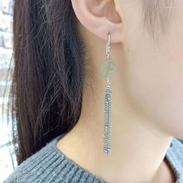 Dangle Earrings FNJ 925 Silver Natural Hetian Jade For Women Jewelry S925 Sterling Drop Earring Tassel