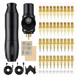 Tattoo Machine Kit Rotary Pen RCA Wireless 2000 MAh Battery 40 Pieces Cartridges Needle Practise Skin For Beginner Artist 231030