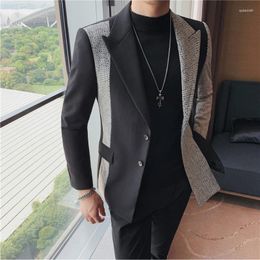 Men's Suits Autumn And Winter Patchwork Collision Colour Slim Casual Suit Jacket / High-quality Printing Fashion Evening Dress