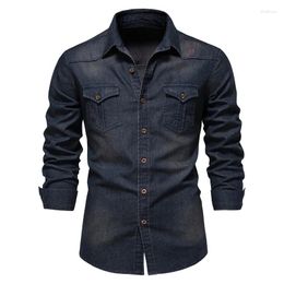 Men's Casual Shirts Trendy Retro Denim Full Sleeve Men Euro Plus Size S-5XL Cotton Jeans Shirt Streetwear Clothes