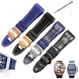 Catena per orologio in silicone in vera pelle adatta cinturino in gomma di tela di nylon blu serie FM V45 per uomo