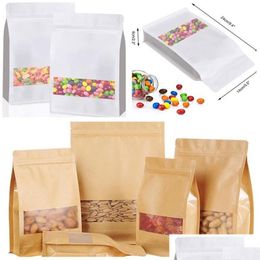 wholesale Packing Bags Wholesale Kraft Paper Bag Stand Up Storage Pouch Package With Window For Storing Snacks Tea Drop Delivery Office School B Dhe7V