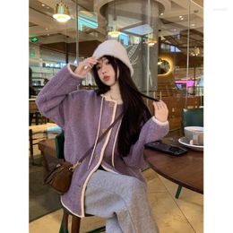 Women's Jackets Hmsevenjz Korean Fashion Imitation Lamb Hair Thickened Hooded Jacket Winter 2023 Loose Casual Female Clothing