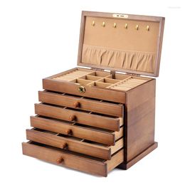 Jewelry Pouches Drawer Box Organizer Storage Chinese Style Pine Wooden Large High Capacity Luxurious Solid Wood Necklace Earrings