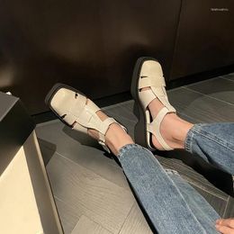 Sandals 2023 Summer Women Shoes Fashion Square Toe Thick Heel Patent Leather Platform Casual Roman For