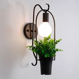 Wall Lamp Nordic Retro Creative Plant American Style Wrought Iron Bedroom Bedside Living Dining Room Aisle Decorative Light