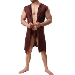 Men's Sleepwear Hooded Bathrobe Underwear Silk Soft Gown Pajamas Men Robes Plus Size Sexy Kimono Gay Wear