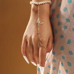 Charm Bracelets 2023 Boho Butterfly Pendant Finger Ring Vintage Pearl Tassel Link Chain For Women Beach Party Jewellery