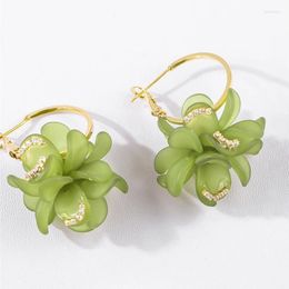 Hoop Earrings AENSOA Korean White Green Acrylic Petal For Women Elegant Rhinestone Charm Floral Pendientes Jewellery 2023