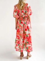 Casual Dresses Women S Elegant V-Neck A-Line Maxi Dress With Flutter Sleeves And Floral Print Perfect For Summer Beachwear