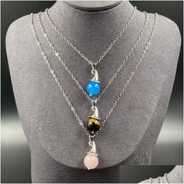 Charms Christmas Wholesale Stone Witches Magic Pointy Santa Hat Crystal Opal Pendants Fashion Necklace Reiki Healing Gift Drop Deliver Dhuls