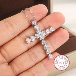 Pendants Exquisite Faith Cross Love Pendant Necklace Fashion Ladies Jewelry 925 Sterling Silver Wild Sweater Chain