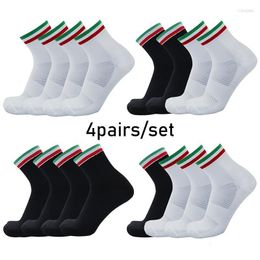 Sports Socks 4pairs/set Green White Red Striped Cycling Men Women Outdoor Racing Bike Breathable Calcetines Ciclismo