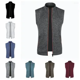 Men's Vests Autumn And Winter Zipper Vest Thin Fleece Knit Slim Cardigan Men Sleeveless Sweater Hooded Pocket S-XXXL