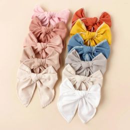 Hair Accessories Baby Bows Clip For Kids Girls Solid Color Linen Hairpins Barrettes Handmade Headwear 4.7Inches