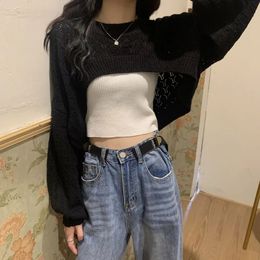 Women's Sweaters est Autumn Women Solid Sweater O-Neck Cropped Sweater Pullover Crop Top Super Cropped Sweaters Shirts For Female 231030