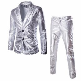 Men's Suits Blazers Wholesale retail Coated Gold Silver Black Jackets Pants Men Suit Sets Dress Brand Blazer Party stage show shiny clothes 231030